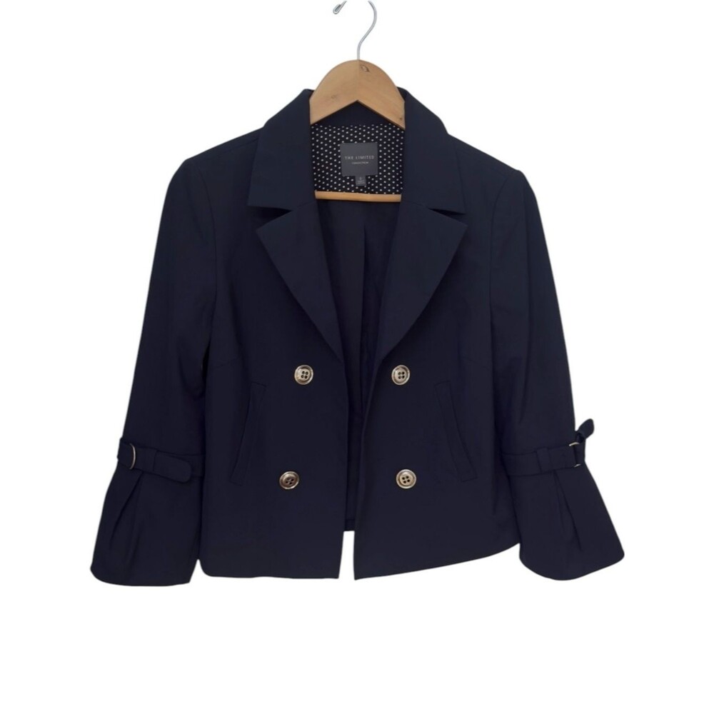 The Limited Collection Blue Open Front Button Detail Collared Blazer Jacket. 2.